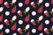 Seamless tropical pattern with whole and sliced dragon fruit.