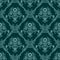 Seamless turquoise damask Wallpaper with bouquet of Flowers.