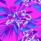 Seamless Ultraviolet Hawaiian tropical pattern with, palm leaves and flowers.