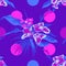 Seamless Ultraviolet Hawaiian tropical pattern with, palm leaves and flowers.