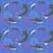 Seamless underwater pattern with sharks and corals