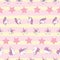 Seamless unicorns pattern on pink yellow striped background