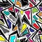 Seamless unusual abstract pattern with curved geometry elements and colorful shapes