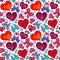 Seamless valentine pattern with colorful vintage red and blue butterflies, flowers, hearts. Vector illustration