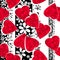 Seamless Valentines Day red hearts striped lined black white pattern