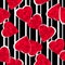 Seamless Valentines Day red hearts white black striped lined pattern