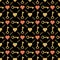 Seamless valentines pattern with golden glittering hearts and keys on black background. Repeatable valentines day design. Can be