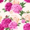 Seamless varicolored peonies