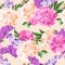 Seamless varicolored peonies and lilac