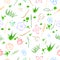 Seamless various color Sketch Pattern flower weed and dot