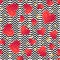 Seamless vector with abstract colorful hearts texture on black a