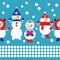 Seamless vector background with Christmas snowmen. Winter holiday vintage pattern.