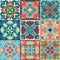Seamless vector background of colorful tiles with Moroccan, Arabic, Portuguese ornaments.