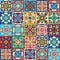 Seamless vector background of colorful tiles with Moroccan, Arabic, Portuguese ornaments.