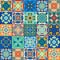 Seamless vector background of colorful tiles with Moroccan, Arabic, Portuguese ornaments.