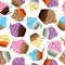 Seamless vector background of cupcakes with cream