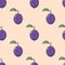 Seamless vector background with cute cartoon kawaii fruits of plum