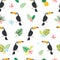 Seamless vector cartoon doodle pattern. Exotic tropical texture for printing, web design, poster template. Collection of