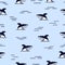 Seamless vector cartoon sharks pattern.