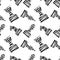 Seamless vector chaotic pattern with black decorative lined chess pieces. Black and white background.