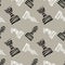 Seamless vector chaotic pattern with black decorative lined chess pieces. Grey background with black and white chessmen