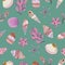 Seamless vector color pattern with shells. Hand drawn Ð¼arine background.