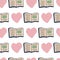 Seamless vector colorful pattern illustration of opened books and hearts