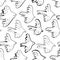 Seamless vector doodle pattern with black birds.