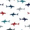 Seamless vector doodle sharks pattern.