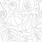 Seamless vector endless background with various shape pumkins. Autumn squash in contour linear hand drawn style made as repeat pat