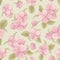 Seamless vector floral pattern with abstract flowers in pastel pink colors. Decorative background with embroidery and rhinestone