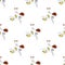 Seamless vector floral pattern with insects. Cute background with drawn ladybugs and roses on the white backdrop.