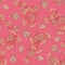 Seamless vector floral texture chinoiserie pattern background with living coral pomegranate flowers on bold pink