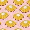 Seamless vector flowers repeating background. Scattered florals pattern. Flat gold yellow doodle flowers on pink. Scandinavian