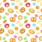 Seamless vector food pattern with pastries, sweets, pasta and dumplings