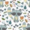Seamless vector forest pattern with cute color illustrations.