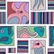Seamless vector grey background with hand drawn decorative childlike fish, jellyfish, octopus, starfish. Graphic illustration. Pri