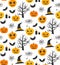 Seamless vector Halloween pattern. Horror mystery background for fabric, textile, cover, Seamless vector Halloween holiday pattern