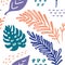 Seamless vector hand-drawn abstract pattern with tropical leaves in scandinavian style