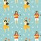 Seamless vector hawaii pattern. Summer background with dancing girls and men playing ukulele.