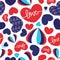 Seamless Vector Hearts Pattern with red & blue shades of colors