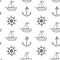 Seamless vector nautical pattern with ship and rudder. Linear illustration in doodle style. Packaging, paper, fabric design. EPS10