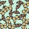 Seamless vector pale yellow butterfly pattern Green butterflies background