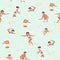 Seamless vector pattern with active swimming people in scandinavian style.