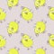 Seamless vector pattern with animals. Cute hand drawn background with yellow chicken on the grey backdrop