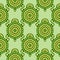 Seamless vector pattern with animals. Symmetrical background with closeup decorative turtles on the green backdrop