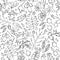 Seamless vector pattern of autumn leaves, berries, acorns. Hand drawn outlines for Wallpaper, fabric, textiles, banner, flyer, inv