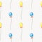 Seamless vector pattern. Background with colorful ballons and bows on the grey lined backdrop