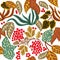 Seamless vector pattern with berries and leaves.