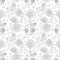 Seamless vector pattern with black decorative ornamental beautiful strawberries and dots on the white background.